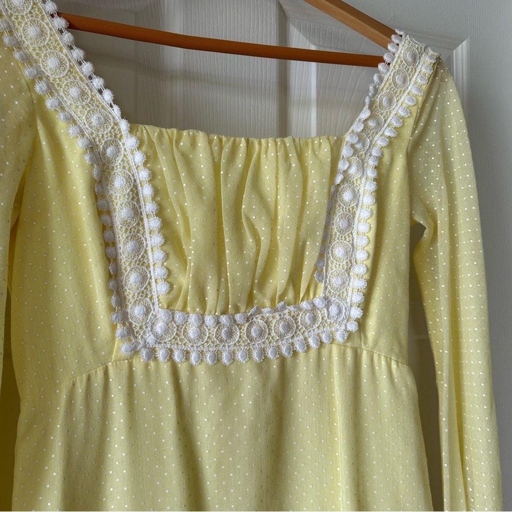 Vintage Sylvia Ann Yellow Swiss Dot Maxi Dress - Picture 3 of 15